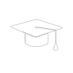 one line illustration of a graduate hat isolated on white.
