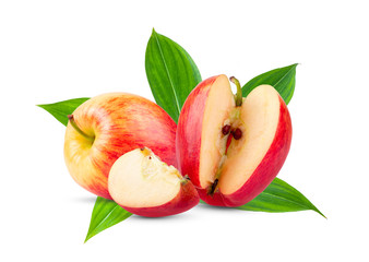 red apple with leaf isolated on white background. full depth of field