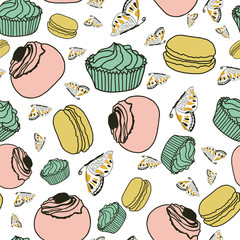 Cakes and butterflies background Vector