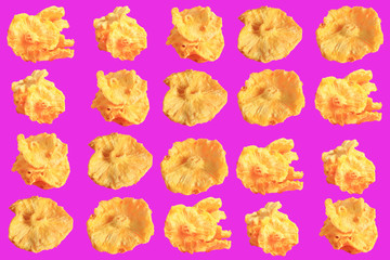 pineapple snack collage isolated on pink background