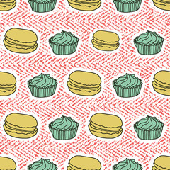 Retro cakes seamless pattern print background design - Vector