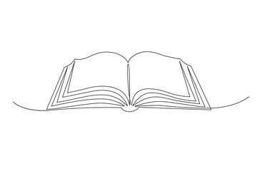 vector illustration of an opened book drawn in one line style.