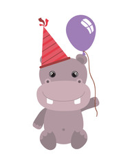 cute hippo with balloon helium