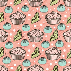 Cakes and butterflies background Vector