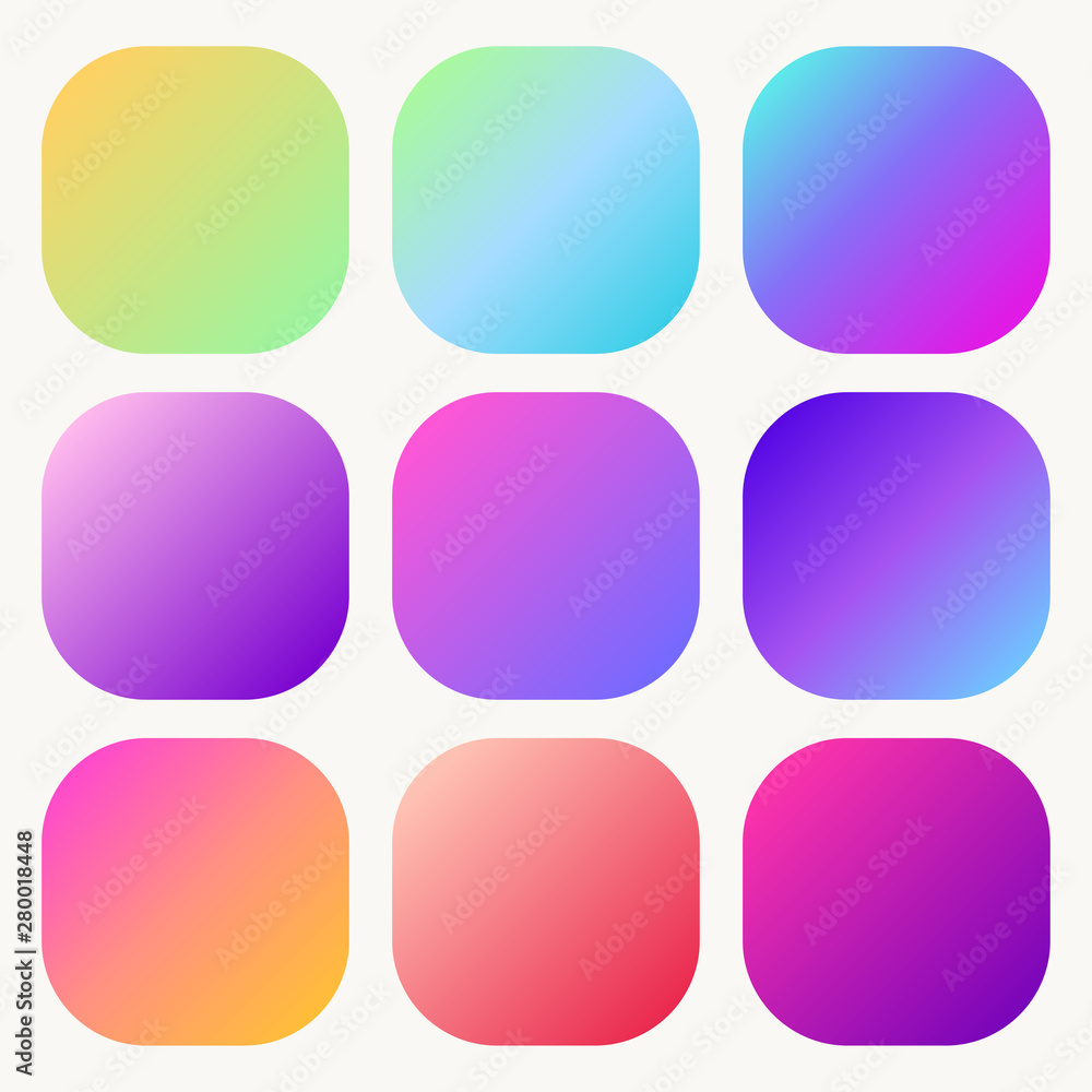 Wall mural Gradient holographic button set Trendy soft Multicolor fluid covers. Vector