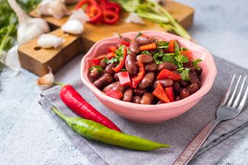 Lobio - Georgian traditional food with red beans, coriander, onion, capsicum and tomatoes.  