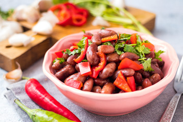 Lobio - Georgian traditional food with red beans, coriander, onion, capsicum and tomatoes.  