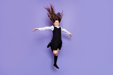 Full length body size view of nice attractive carefree careless cheerful cheery glad wavy-haired...
