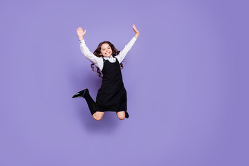 Full length body size view of nice attractive carefree cheerful cheery glad successful wavy-haired...