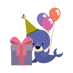 cute seal with gift box
