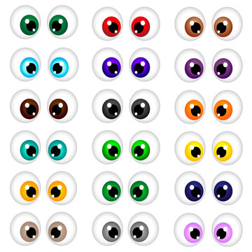 Set of colorful cartoon eyes. Brown, blue, green eye. Vector illustration isolated on white