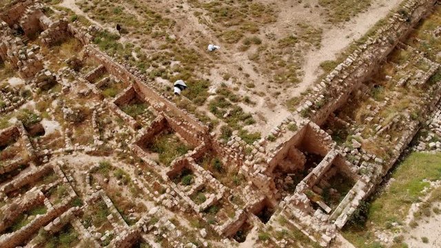 The ruins of Lower Herodion - the palace and the pool. Israel, the territory of the Palestinian Authority.