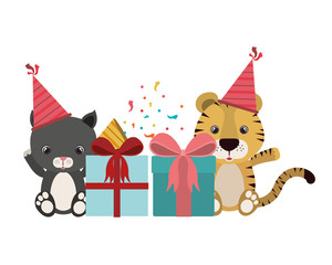 card of celebration with animals on white background