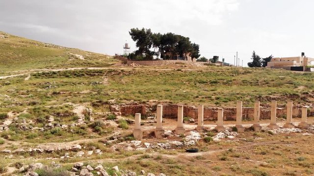 The ruins of Lower Herodion - the palace and the pool. Israel, the territory of the Palestinian Authority.