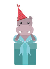 cute hippo with gift box