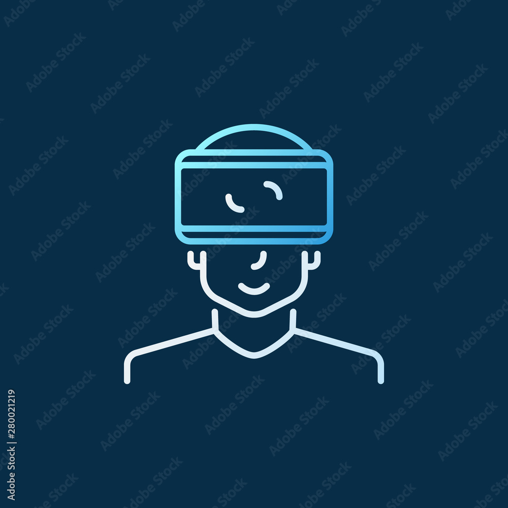 Poster man with vr glasses vector modern colored linear icon on dark background