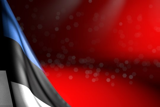 pretty feast flag 3d illustration. - picture of Estonia flag hanging in corner on red with selective focus and free space for your content