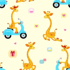 Aluminium Prints Animals in transport Cute giraffe pattern. Vector seamless texture.