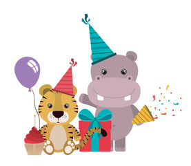 card of celebration with animals on white background