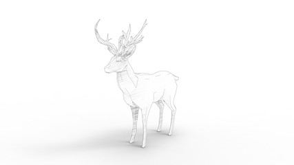 3d rendering of a polygon deer isolated in white studio background