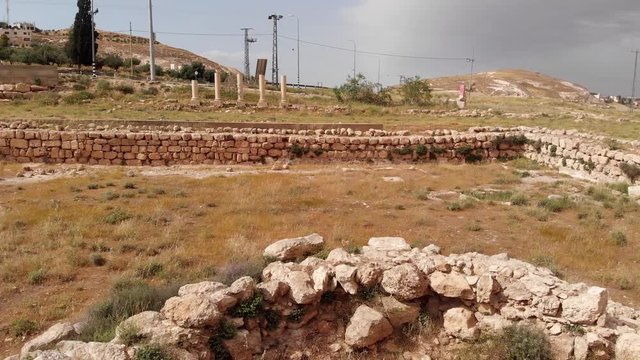 The ruins of Lower Herodion - the palace and the pool. Israel, the territory of the Palestinian Authority.