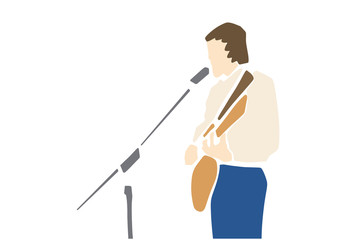 Musician sings and plays guitar. Vector silhouette of guitar player. Applique or paper cut style. Colorful vector illustration.