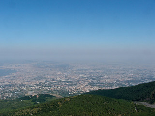 view of the city of Naples from the top of Vesuvius