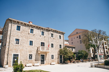 View of a typical apartment building in Petrovac in Montenegro.