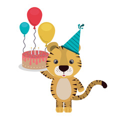 cute tiger with party hat on white background