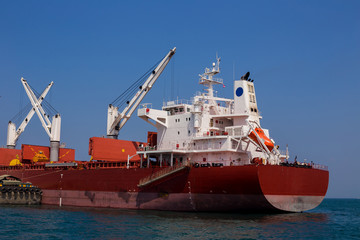 International cargo ship in the ocean, Freight transportation, Shipping, Nautical Vessel.
