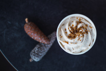 Aerial shot of a coffee with cream