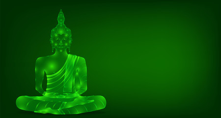 luxury green emerald crystal monk phra buddha sitting for pray concentration composed release. colorful background. vector illustration eps10