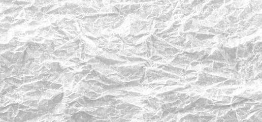 Background white crumpled paper panorama. View from above.