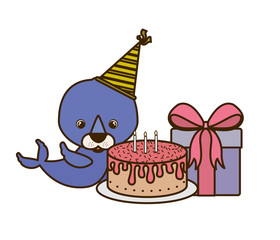 cute seal with gift box