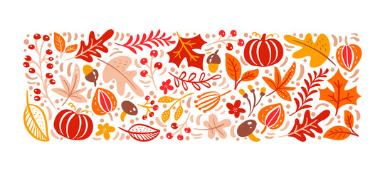 Fototapeta Vector autumn elements. Mushroom, acorn, maple leaves and pumpkin isolated on white background. Perfect for seasonal holidays, Thanksgiving Day obraz