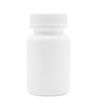 White plastic medicine bottle isolated on white with clipping path.