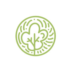 Round bio emblem in a circle linear style. Green tree logo. Vector abstract badge for design of natural products, flower shop, cosmetics, ecology concepts, health, spa, yoga Center