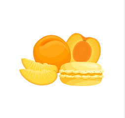 Macaroon with apricot filling. Vector macaroons in cartoon style with apricots. French pastries.