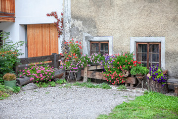 rustic yard with flower pots