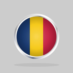 Fototapeta premium Flag of Chad, Glossy Round Button With Metallic Frame