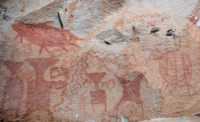 The prehistoric art painting 3,000 year-old cliff paintings of Pha Taem National Park in Ubon Ratchathani province of Thailand
