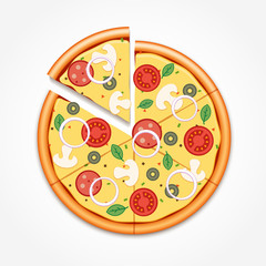 Pizza with one slice separated