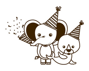 silhouette of card of celebration with animals on white background