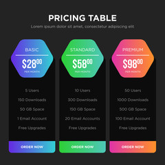 Dark vector pricing plans for webpage design