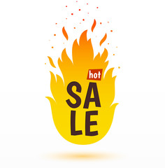 Sale banner. Inscription Hot Sale and fire. Template design