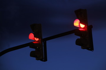 Traffic light in the evening