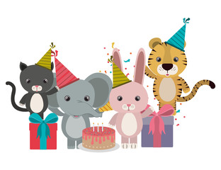 card of celebration with animals on white background