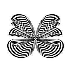 Abstract twisted black and white background. Optical illusion of distorted surface. Twisted stripes. Stylized 3d banner. Vector illustration. Great for wall art, poster, banner, web.