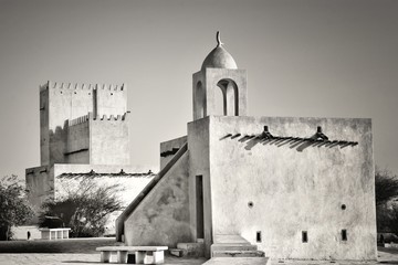 View of Barzan Towers(Umm Salal Mohammed Towers) were constructed in late 19th century and rebuilt...