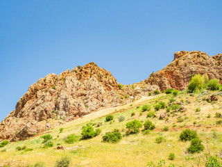 Fototapeta na wymiar Beautiful gorge in Armenia with Noravank monastery in the distance